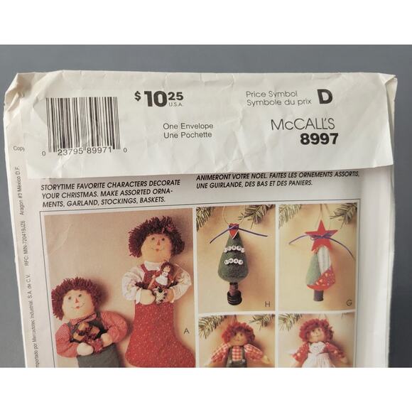 McCalls Sewing Pattern #8997 Raggedy Ann & Andy Christmas Decor Craft 1997 UNCUT - Picture 4 of 4